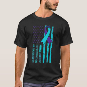 Suicide Awareness American Flag Ribbon Mental Hea T-Shirt