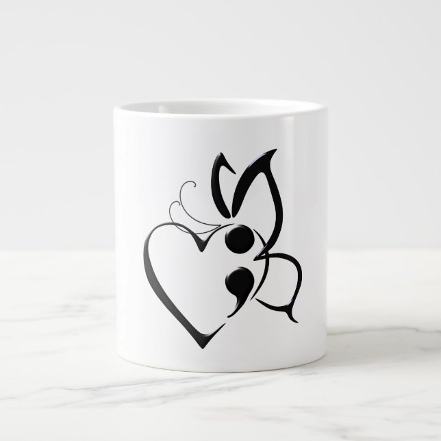 Suicide Awareness Butterfly Semi-Colon Heart Mug (Front)