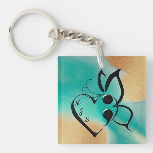 Suicide Awareness Butterfly Semicolon Heart  Keychain