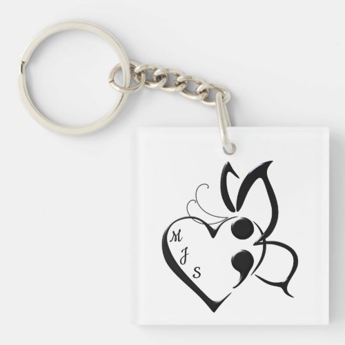 Suicide Awareness Butterfly Semicolon Heart  Keychain