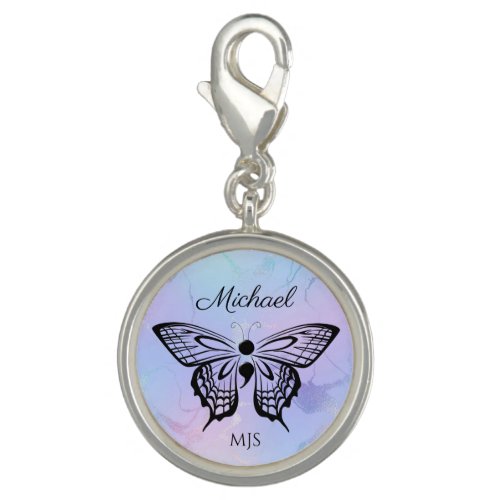 Suicide Awareness Butterfly Semicolon Name Initial Charm