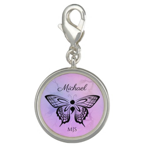 Suicide Awareness Butterfly Semicolon Name Initial Charm