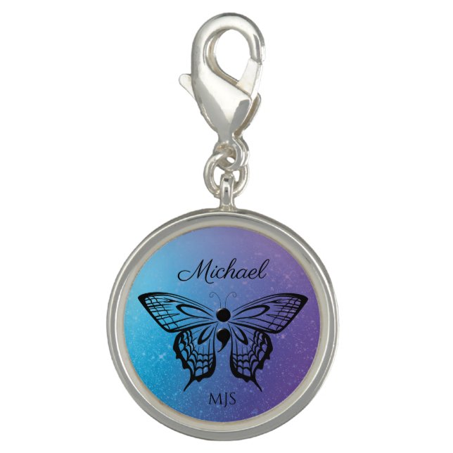 Suicide Awareness Butterfly Semicolon Name Initial Charm (Front)