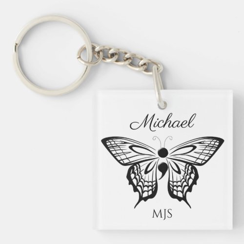 Suicide Awareness Butterfly Semicolon Name Initial Keychain