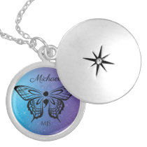Suicide Awareness Butterfly Semicolon Name Initial Locket Necklace