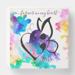 Suicide Awareness Butterfly Semicolon Name Initial Wooden Box Sign