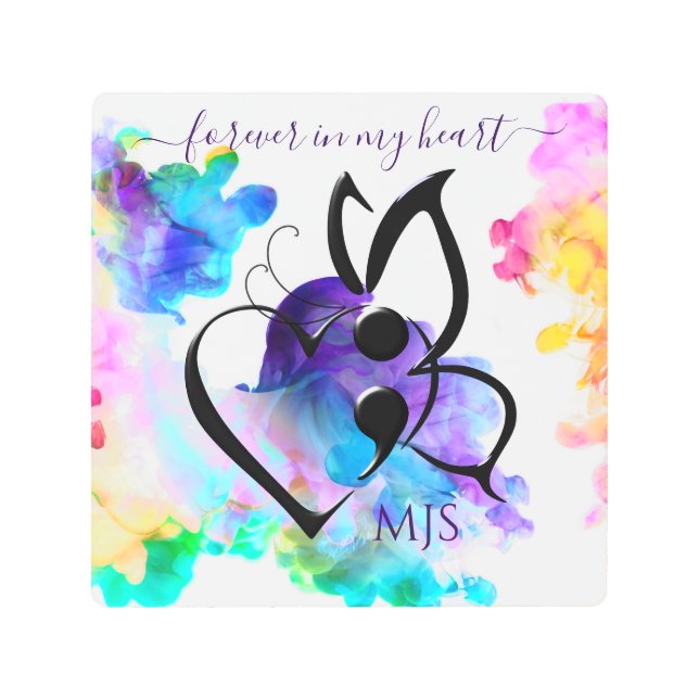 Suicide Awareness Butterfly Semicolon Remembrance Metal Print (Front)