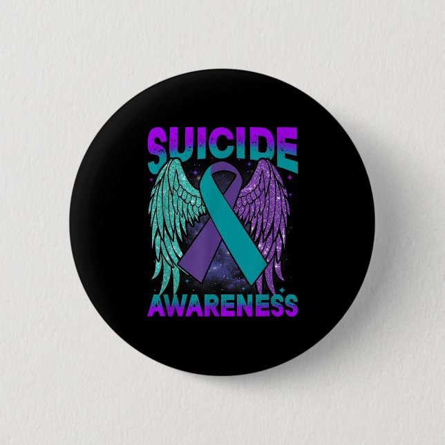 Suicide Awareness Clothing Wings Ribbon Suicide Pr Button (Front)