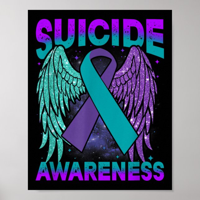 Suicide Awareness Clothing Wings Ribbon Suicide Pr Poster (Front)