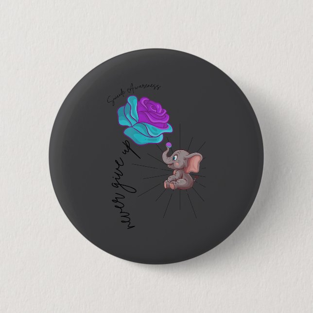 Suicide Awareness Flower Elephant Ribbon Graphic  Button (Front)