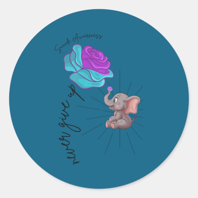 Suicide Awareness Flower Elephant Ribbon Graphic  Classic Round Sticker (Front)