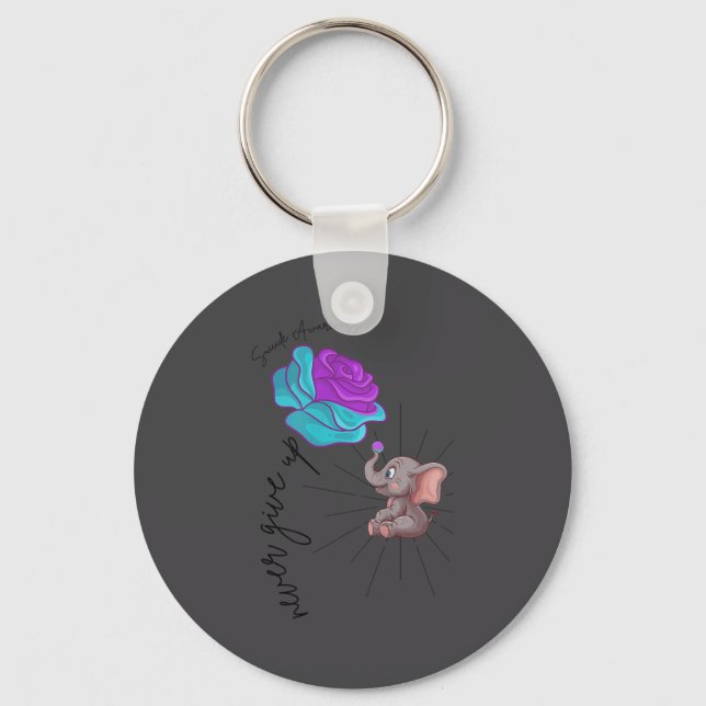Suicide Awareness Flower Elephant Ribbon Graphic  Keychain (Front)
