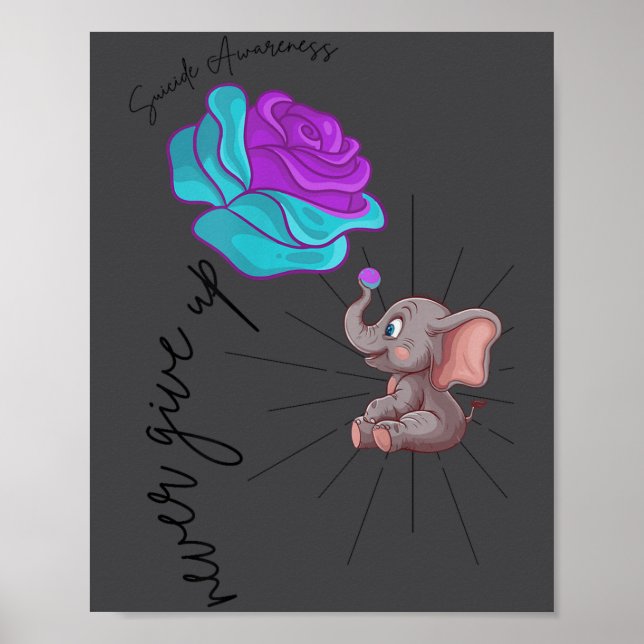 Suicide Awareness Flower Elephant Ribbon Graphic  Poster (Front)