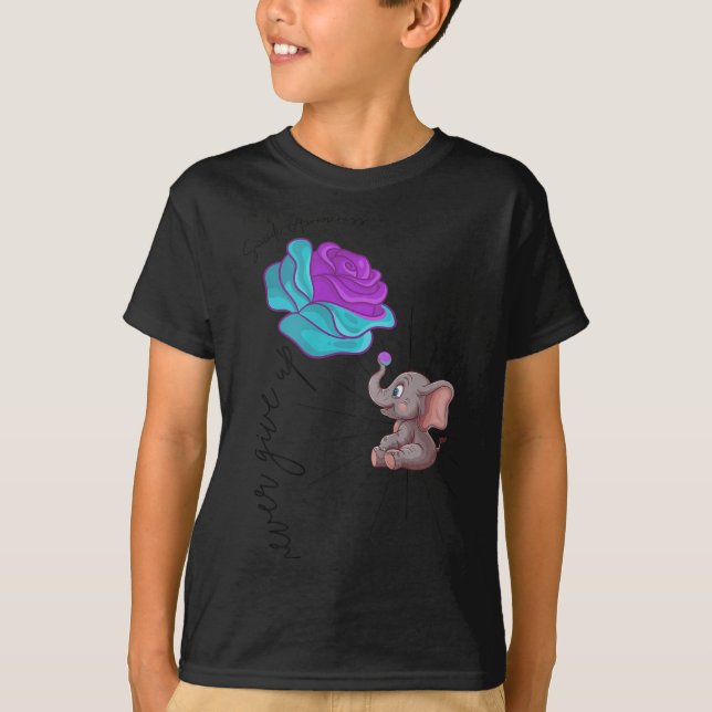 Suicide Awareness Flower Elephant Ribbon Graphic  T-Shirt (Front)