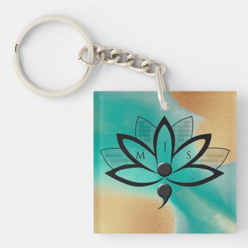 Suicide Awareness Flower Semicolon Initials  Keychain