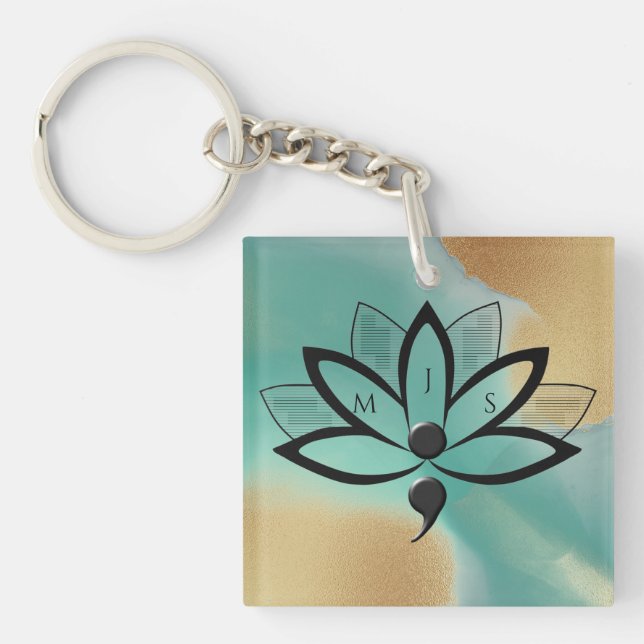 Suicide Awareness Flower Semicolon Initials  Keychain (Front)