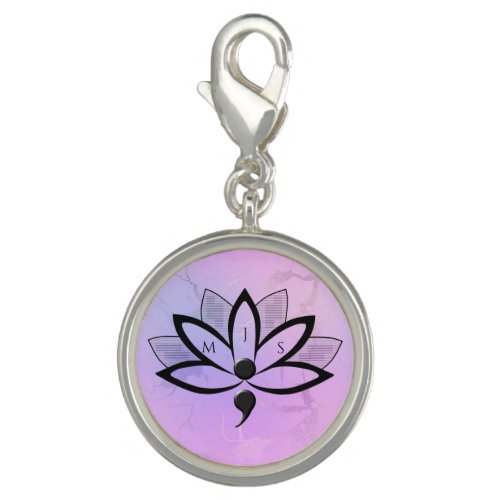 Suicide Awareness Flower Semicolon Initials Locket Charm