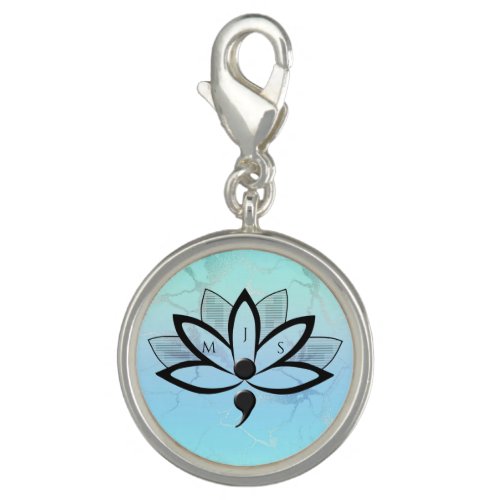 Suicide Awareness Flower Semicolon Initials Locket Charm