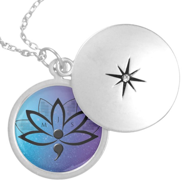 Suicide Awareness Flower Semicolon Initials Locket Necklace (Front)