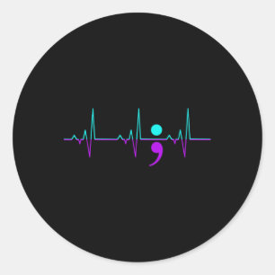 Suicide Awareness Heartbeat Happy Ribbon Support G Classic Round Sticker