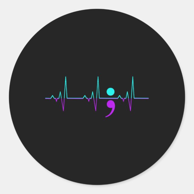 Suicide Awareness Heartbeat Happy Ribbon Support G Classic Round Sticker (Front)
