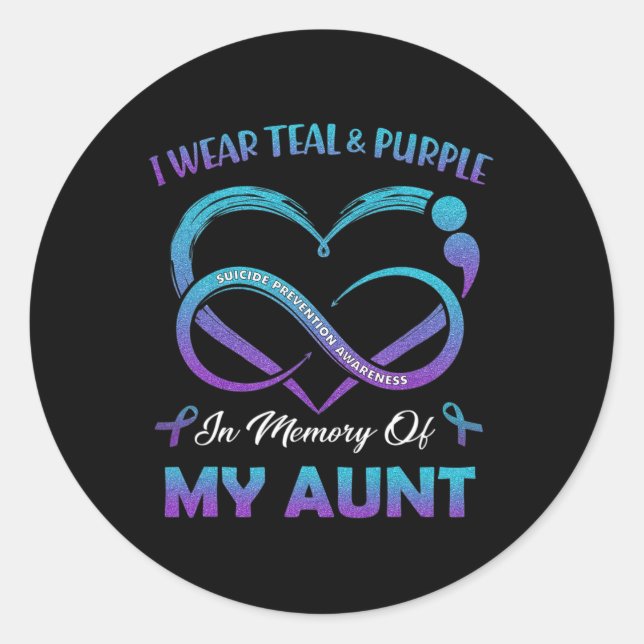 Suicide Awareness I Wear Teal And Purple In Memory Classic Round Sticker (Front)