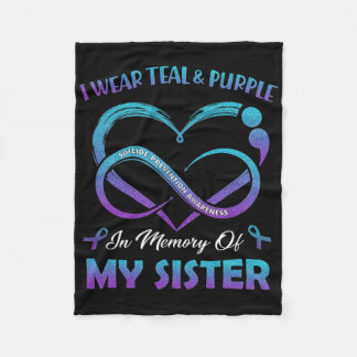 Suicide Awareness I Wear Teal Purple In Memory Of Fleece Blanket
