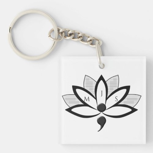 Suicide Awareness Lotus Semicolon Initials Keychain