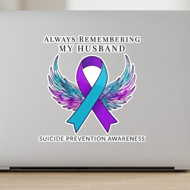 Suicide Awareness Memorial Angel Wing Memory Car Sticker (Custom memorial suicide prevention awareness purple teal ribbon angel wing)