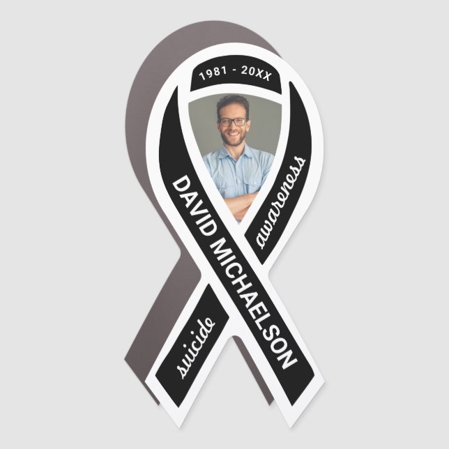 Suicide Awareness Memorial Photo Black Ribbon Car Magnet (Front)