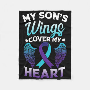 Suicide Awareness Memory Of Son Wings Cover Heart Fleece Blanket