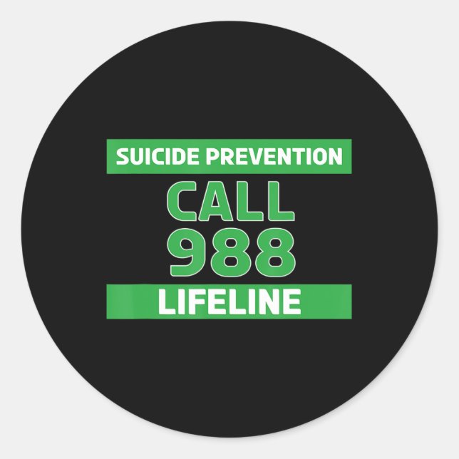 Suicide Awareness - Prevention Lifeline 988   Classic Round Sticker (Front)