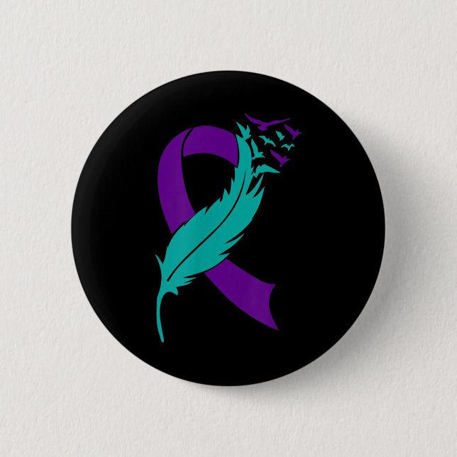 Suicide Awareness Prevention Purple Teal Ribbon  Button (Front)