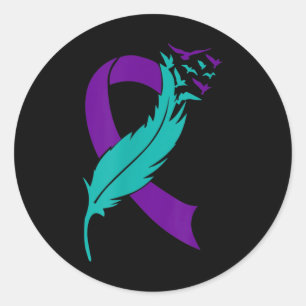 Suicide Awareness Prevention Purple Teal Ribbon Classic Round Sticker