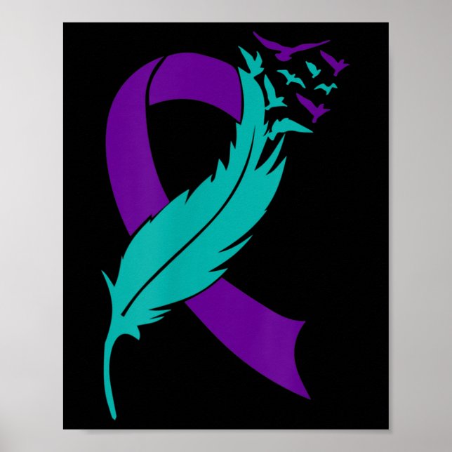 Suicide Awareness Prevention Purple Teal Ribbon  Poster (Front)