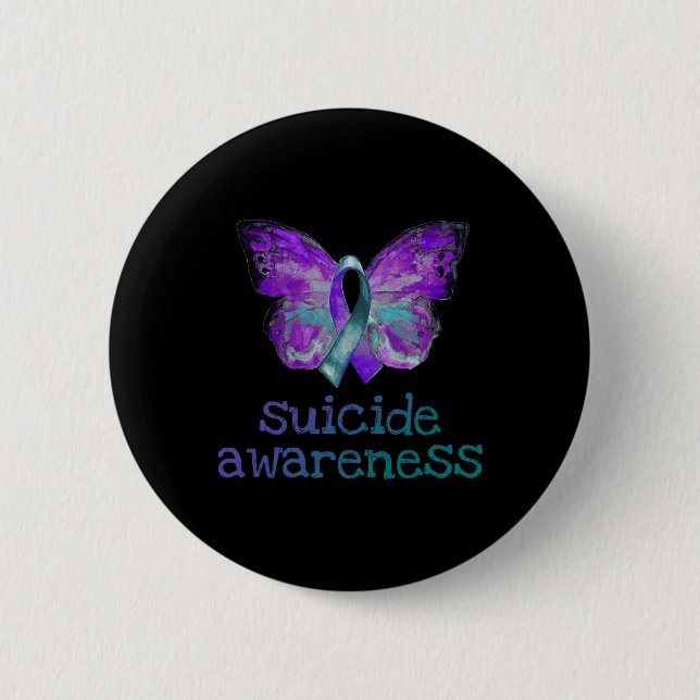 Suicide Awareness Purple Teal Butterfly SemiColon  Button (Front)