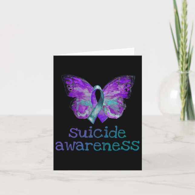 Suicide Awareness Purple Teal Butterfly Semicolon  Card (Front)