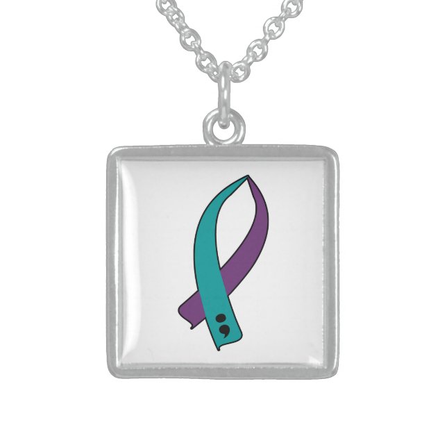 Suicide Awareness Ribbon Sterling Silver Necklace (Front)