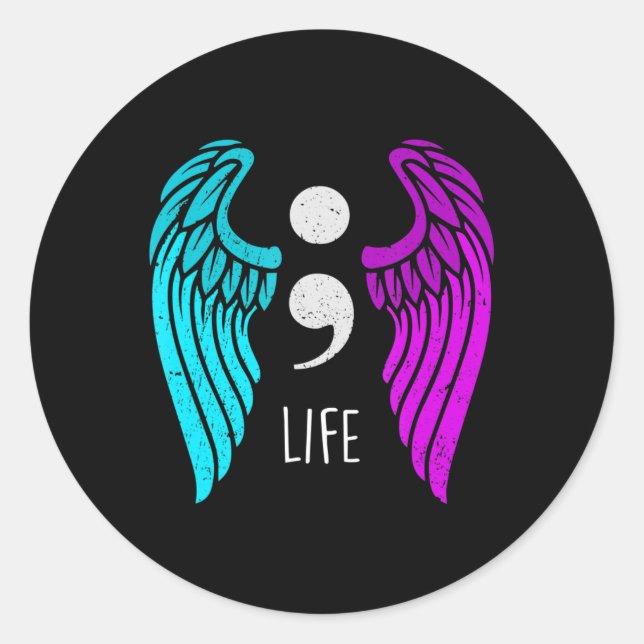 Suicide Awareness - Semi colon Life Angel Classic Round Sticker (Front)