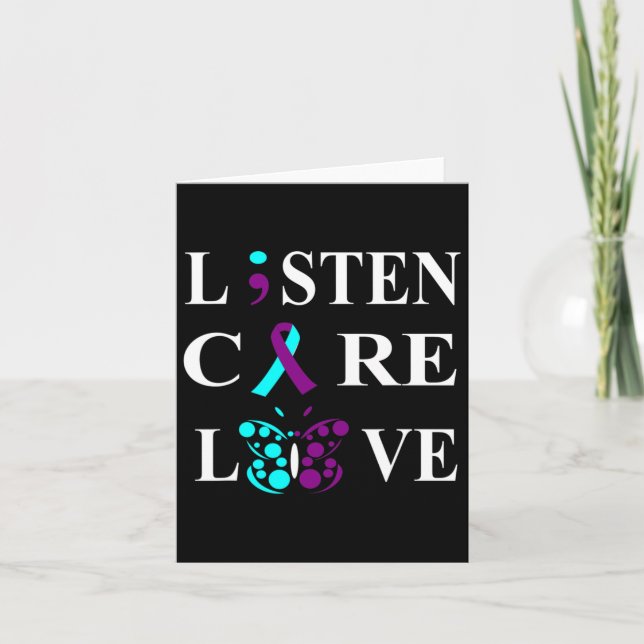 Suicide Awareness Semicolon Purple Teal Ribbon Gif Card (Front)