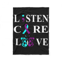 Suicide Awareness Semicolon Purple Teal Ribbon Gif Fleece Blanket