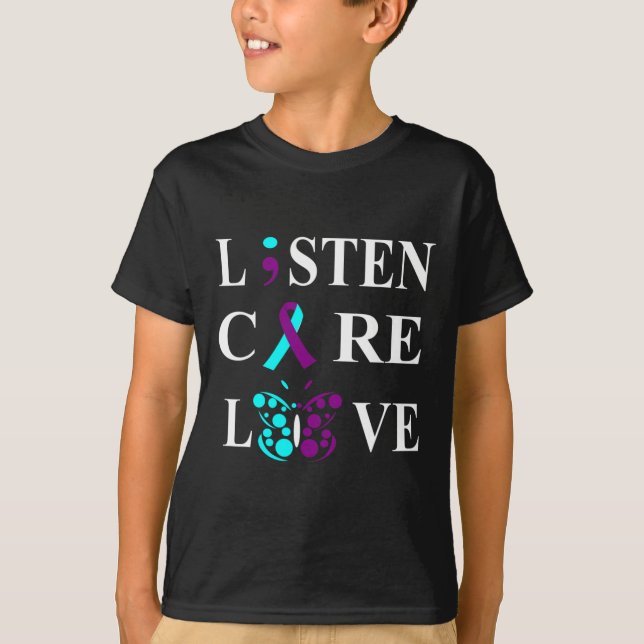 Suicide Awareness Semicolon Purple Teal Ribbon Gif T-Shirt (Front)