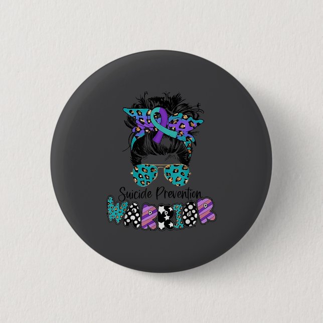 Suicide Awareness Shirt Messy Bun Hair Suicide Pre Button (Front)