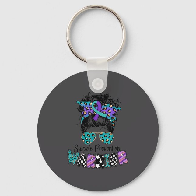 Suicide Awareness Shirt Messy Bun Hair Suicide Pre Keychain (Front)