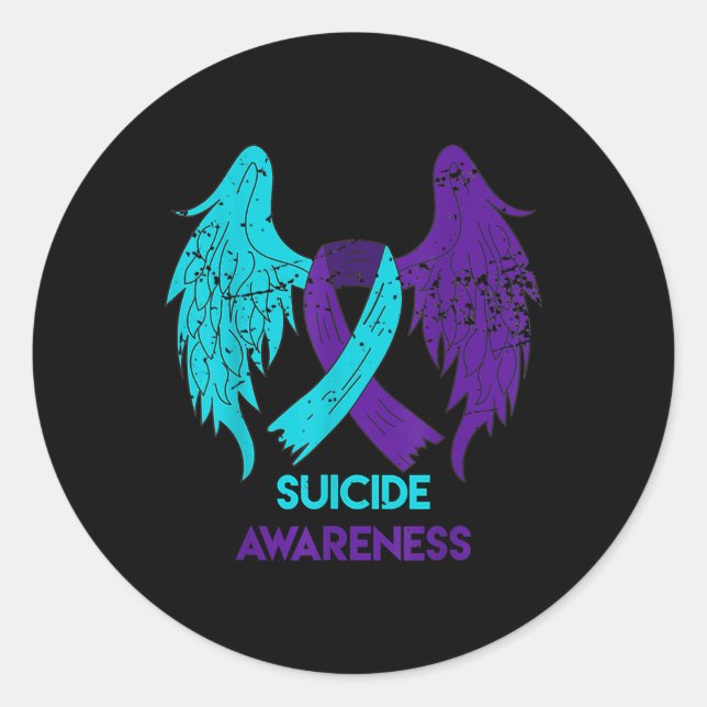 Suicide Awareness Shirt Wings And Ribbon Teal And  Classic Round Sticker (Front)