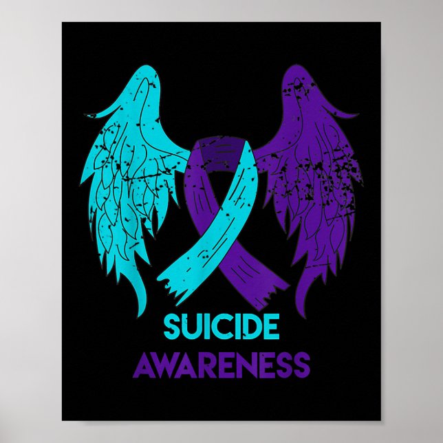 Suicide Awareness Shirt Wings And Ribbon Teal And Poster (Front)
