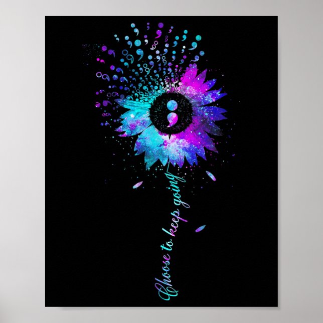 Suicide Awareness Sunflower Semicolon Teal Purple  Poster (Front)
