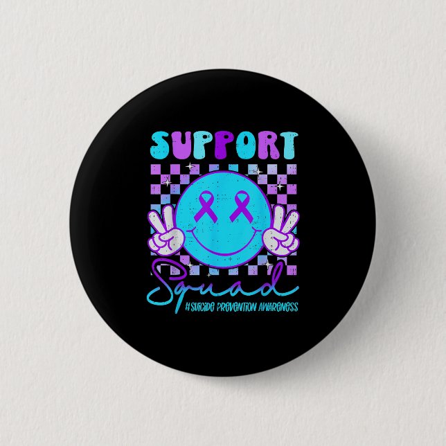 Suicide Awareness Teal &amp; Purple Ribbon Suprt G Button (Front)