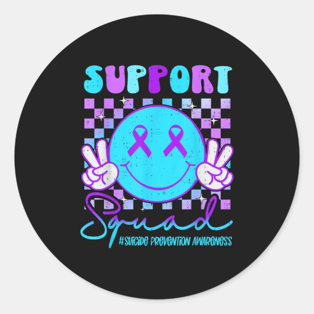Suicide Awareness Teal &amp; Purple Ribbon Suprt G Classic Round Sticker (Front)