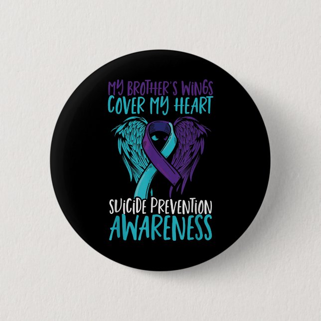 Suicide Awareness Wings &amp; Ribbon Suicide Button (Front)